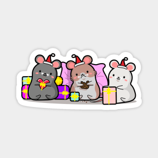 mouse with gifts, Christmas, new year, kawaii style. Magnet