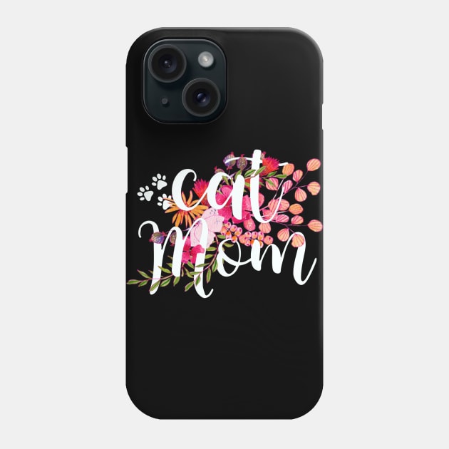 Cat mom floral design, watercolor flowers cat mom Phone Case by BAB