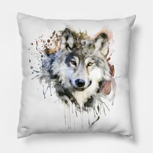 Wolf Watercolor Portrait Pillow