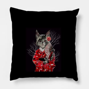 Creepy Cat Lady in Kimono Pillow