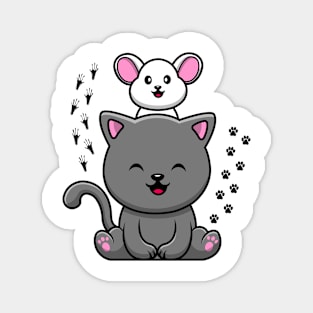 Cute Cat and Rat Couple Sticker Magnet