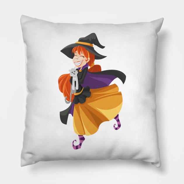 Cartoon Witch Girls Gift Pillow by evergreen_brand