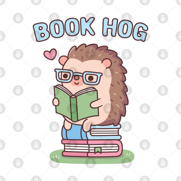 Funny Book Hog Pun, Cute Hedgehog Loves Reading by rustydoodle