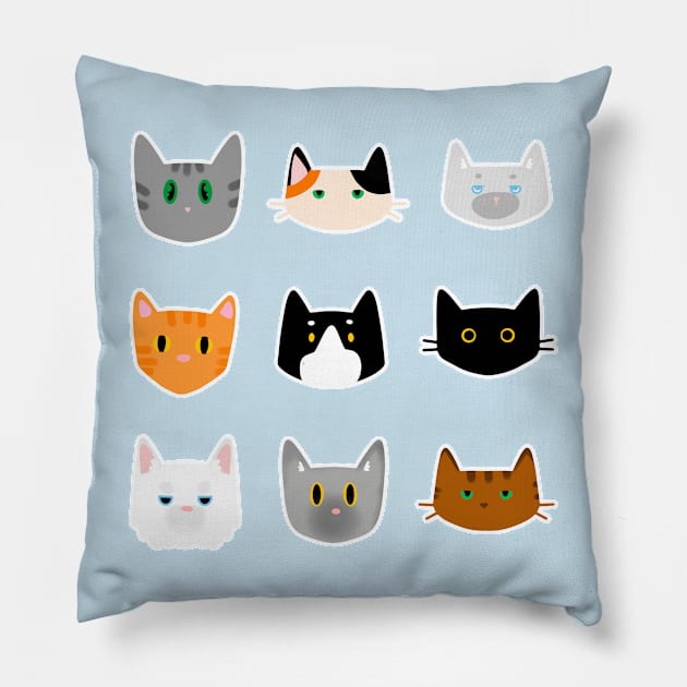 Pattern with cat breads calico, siamese, tabby, tuxedo Pillow by SusanaDesigns