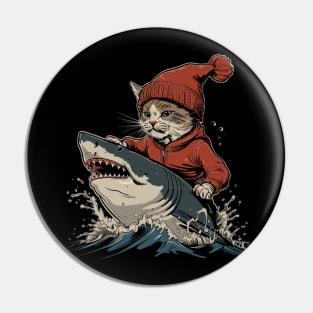 Cat Riding Shark Underwater Safari Pin