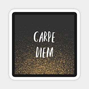 Carpe Diem Black and Gold Glitter Magnet