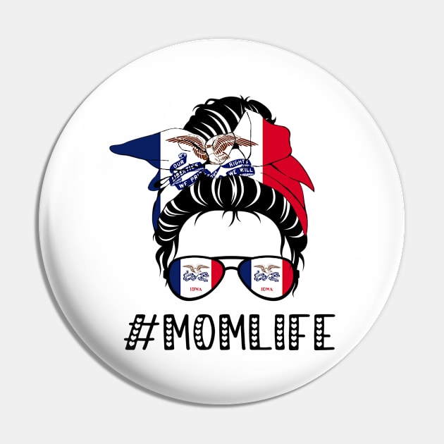 Iowa Mom Life Messy Hair Bun Iowa Flag Gift Pin by Vikfom