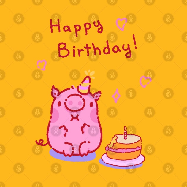 Happy birthday! Pig eating your cake by Tinyarts