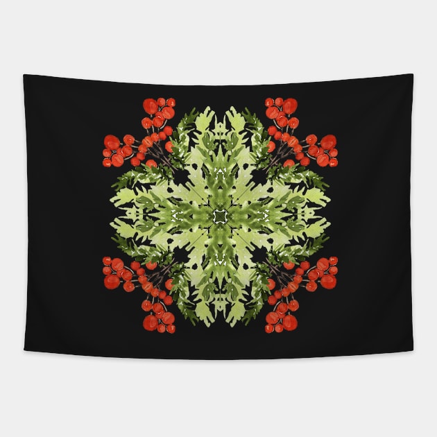 Spruce and Holly Berries Pattern Tapestry by machare