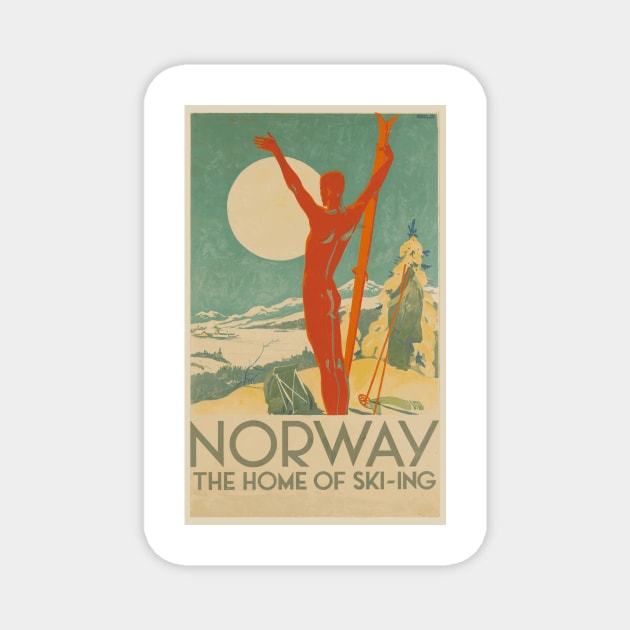 Norway, the Home of Ski-ing - Vintage Travel Poster Design Magnet by Naves