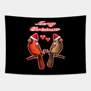 Red Cardinal bird in love merry Christmas Tapestry