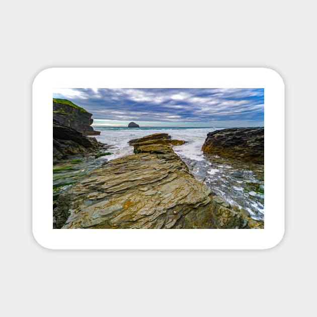 Trebarwith Strand at High Tide, Cornwall Magnet by BrianPShaw