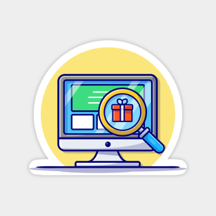 Monitor With Magnifying Glass And Gift Cartoon Vector Icon Illustration Magnet