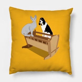 Dog Cat and Cradle Pillow