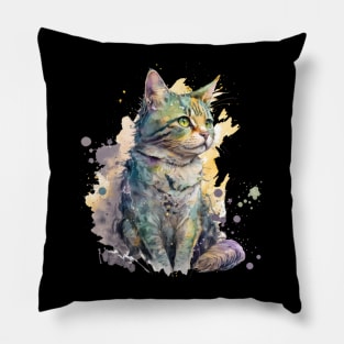 Portrait of an adorable and beautiful Cat watercolor Pillow