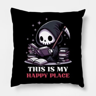 This Is My Happy Place - Cute Reaper Reading A Book Pillow