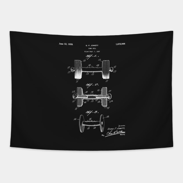 Weight Lifting Patent - Dumb Bell Art - Black Chalkboard Tapestry by patentpress