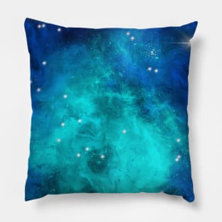 Blue Turquoise Star Nebula Space Galaxy Universe Pillow