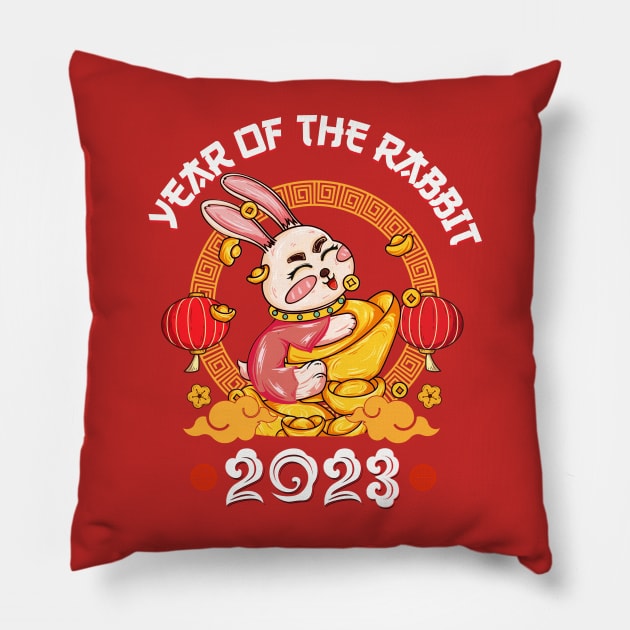 Lion Dance Zodiac Chinese New Year 2023 - Year Of The Rabbit Pillow by Gendon Design