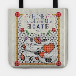 Home is where the cat is - Cute cat saying illustration cross stitch Tote