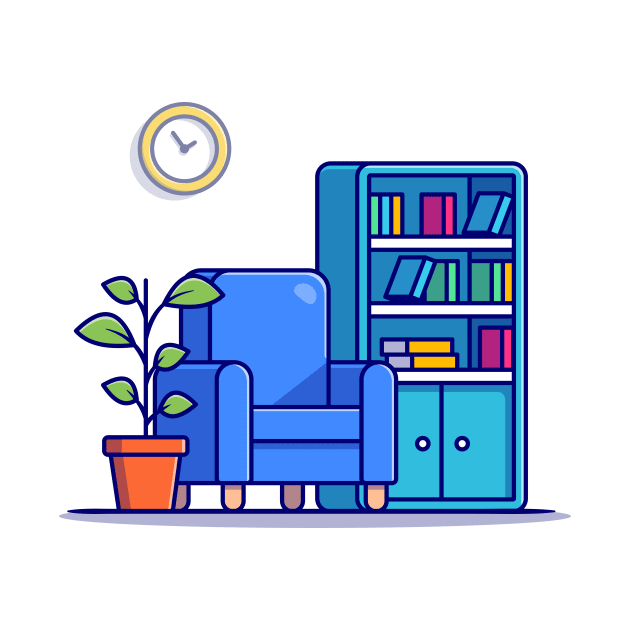 Living Room With Library Book And Plant by Catalyst Labs