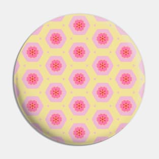 Trippy vintage sixties yellow and pink flower pattern Pin