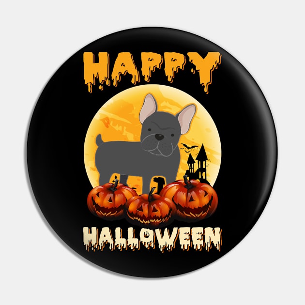 French Bulldog Dog Scary Pumpkin Moon Halloween Pin by foxmqpo