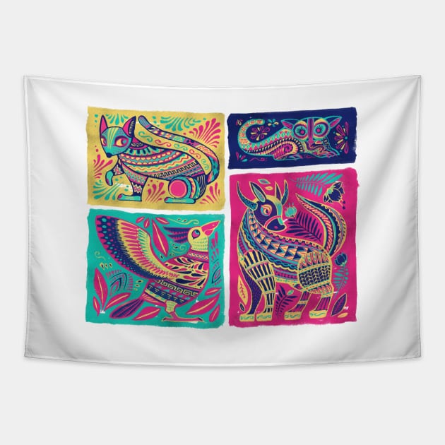 Alebrijes Animals - Mexican Pink Tapestry by akaneyabushita