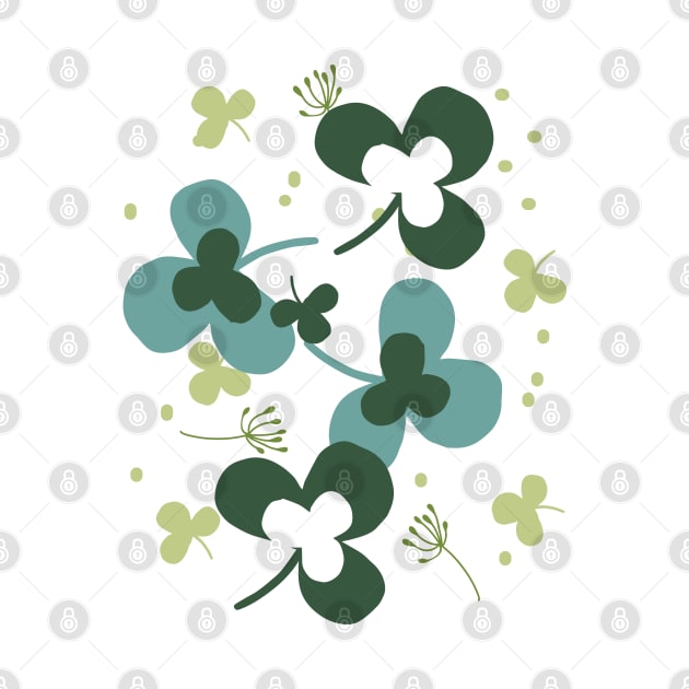 Happy Green Clover Leaves Silhouette Art III by FlinArt