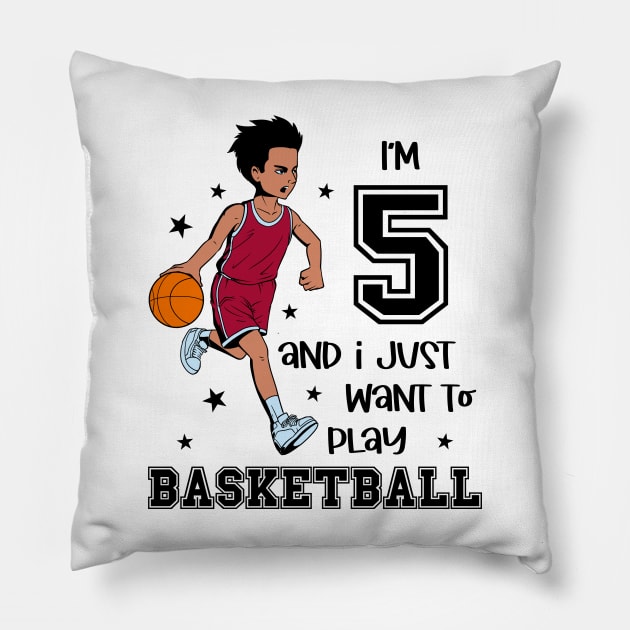 Boy plays basketball - I am 5 Pillow by Modern Medieval Design