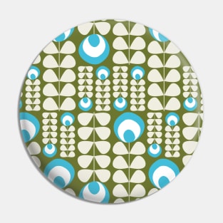 Green, Light Blue, Cream Mid Mod Flowers Pattern Pin