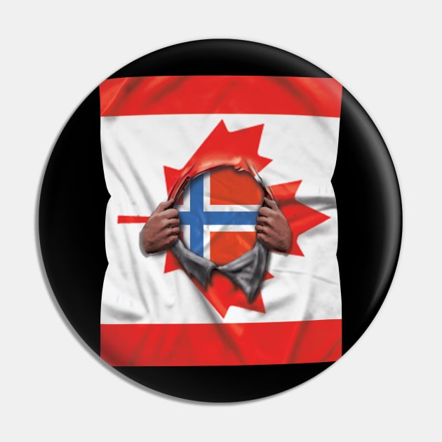 Norway Flag Canadian Flag Ripped - Gift for Norwegian From Norway Pin by Country Flags