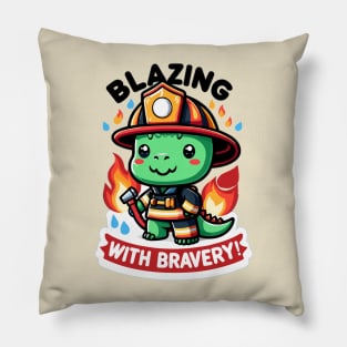 Firefighter Dino Hero: Courageous Rescuer Design Pillow