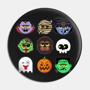 MONSTER FACES Halloween Emoji Shirt Skeleton Dracula Costume Pin