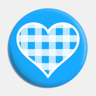 Bright Blue and White Buffalo Plaid Heart Pin