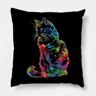 Cat Rainbow Balloon Rides Pillow