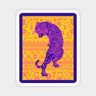 Hong Kong Neon Purple Tiger with Yellow and Orange Floral Pattern - Animal Lover Magnet