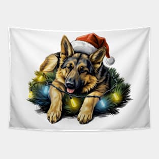 Lazy German Shepherd Dog at Christmas Tapestry