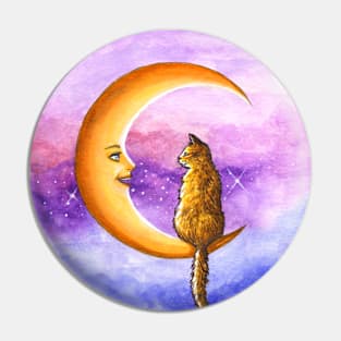 Orange Cat on Moon 673 Pin