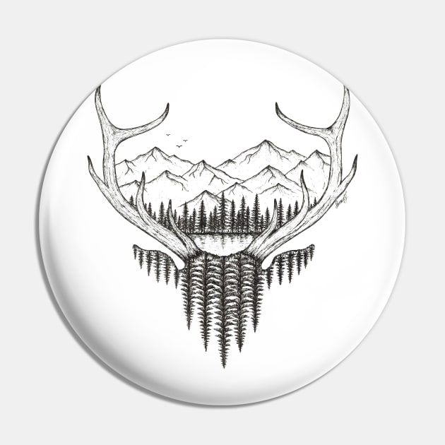 Mountain Stag Black and White Pin by SamuelJ