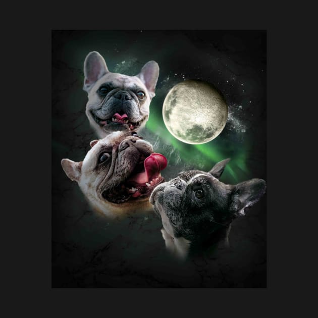 3 French Bulldog Dog Moon, Wolf Dogs, Wolves Howling by Random Galaxy