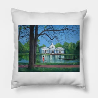 Girl with her dog on the lake Pillow