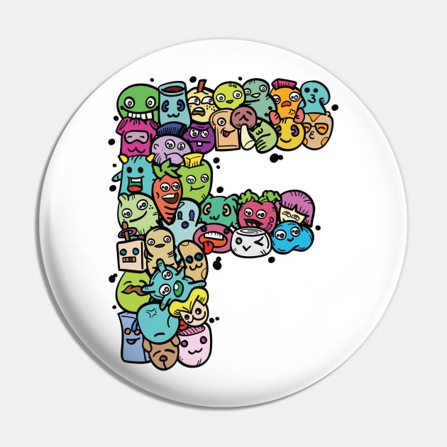 Alphabet Monster Doodle Letter F Monogram Pin by Irene Koh Studio