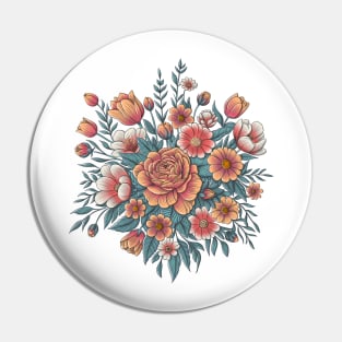 Roses Pattern. Hand Drawn Floral Illustration in Retro Style. Pin