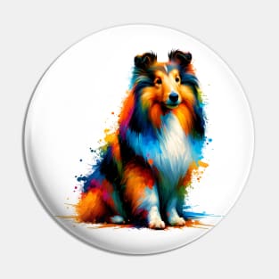 Colorful Shetland Sheepdog in Abstract Splash Art Pin