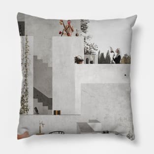 Abstract Architecture Collage Artwork Grey Mood Pillow