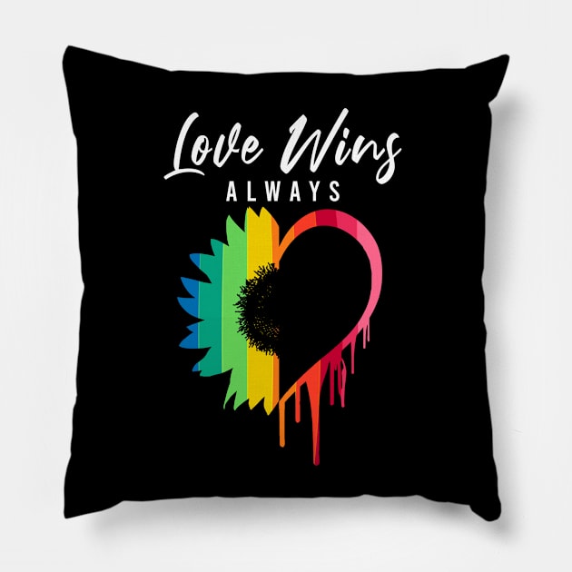 Love Always Wins Rainbow Sunflower Heart Melting - Lgbt Pillow by dnlribeiro88