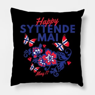 Syttende Mai 17 May Norway Rosemaling Butterflies Flag Pillow