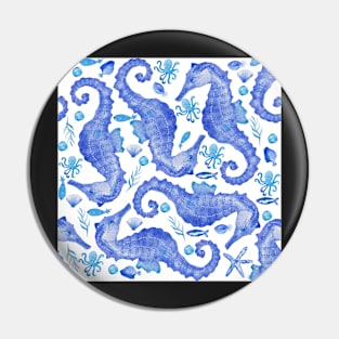 blue watercolour seahorses Pin