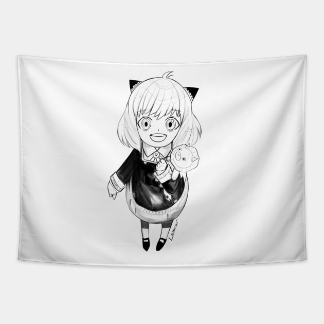 smart girl anya and chimera san ecopop anime kawaii art Tapestry by jorge_lebeau